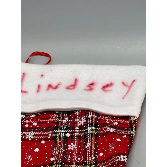 Christmas holiday stocking set 2 red green snowflakes hooks plaid soft felt READ - Picture 5 of 8